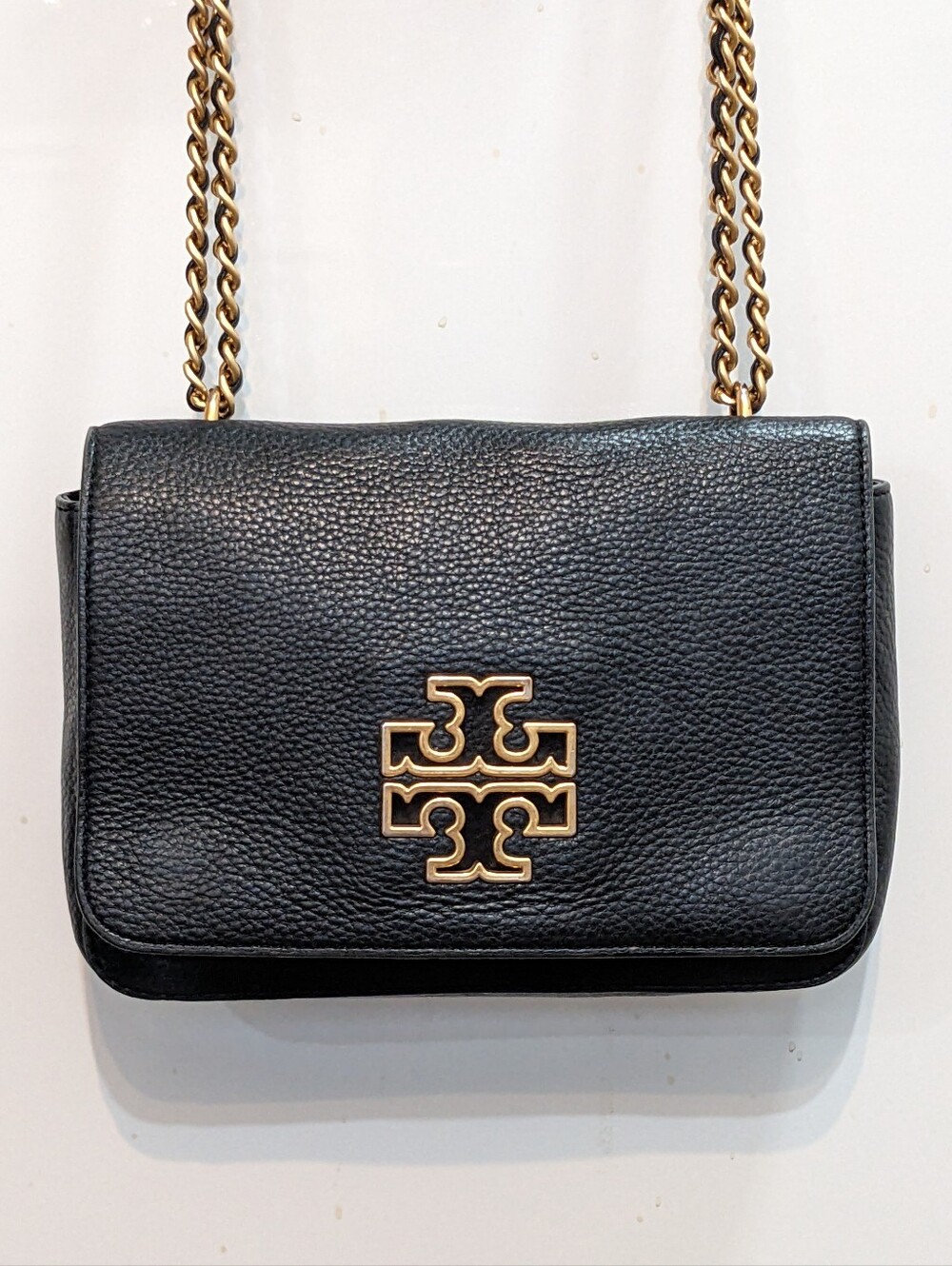 Tory Burch Small Britten Chic Pebbled Leather Chain Shoulder/Crossbody Bag Black